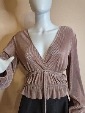 Zara brown Wrap Blouse with Long Sleeves